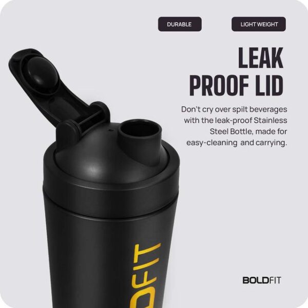 Boldfit Steel Gym Shaker Bottle For Protein Leakproof BPA Free 700 ml - Black- BCS1021 - Image 3