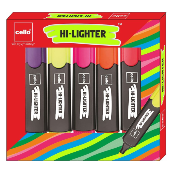 Cello Highlighter Pack of 5 Assorted Colours- XUG1038