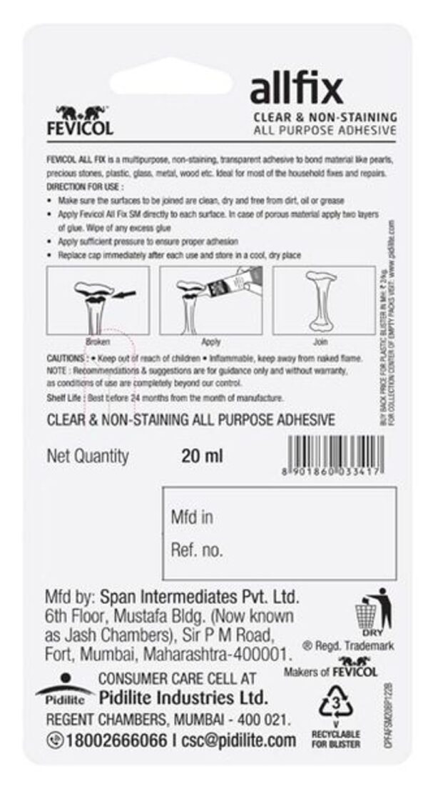 Fevicol Allfix Clear and Non-Staining All Purpose Adhesive (20 ml)- PPR1013 - Image 2