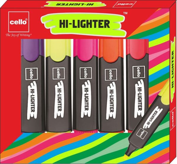 Cello Highlighter Pack of 5 Assorted Colours- QLZ1039