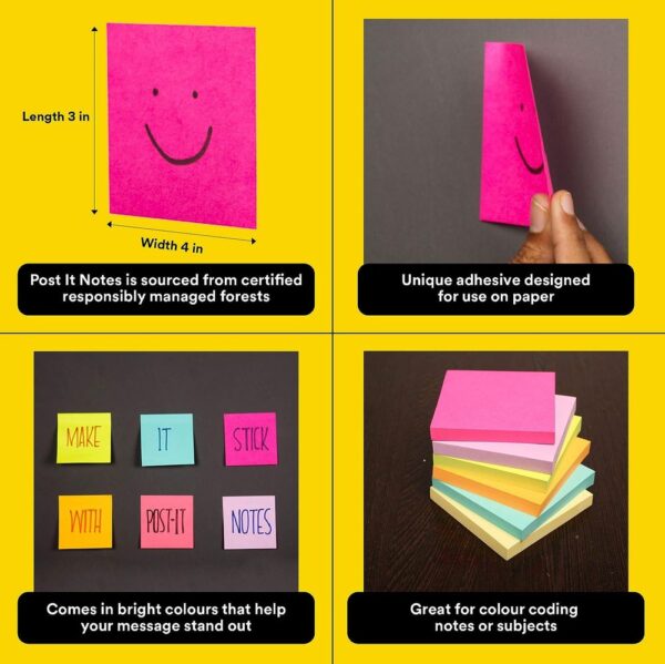 Post-it Sticky Notes - 3" X 3" | Multicolour | Paper | Square | 200 Sheets- JMZ1002 - Image 3